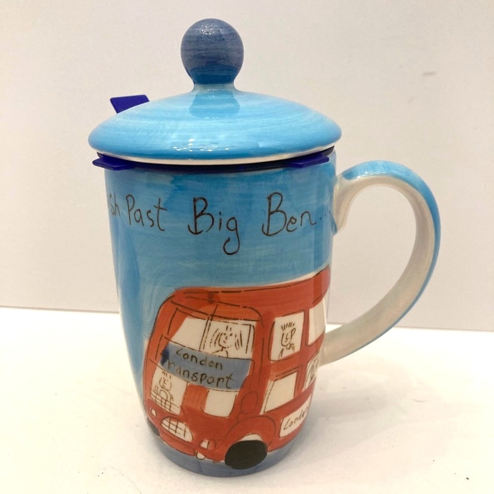 Beth for Whittard of Chelsea Lidded Cup Tea Strainer Big Ben London Bus Ceramic
